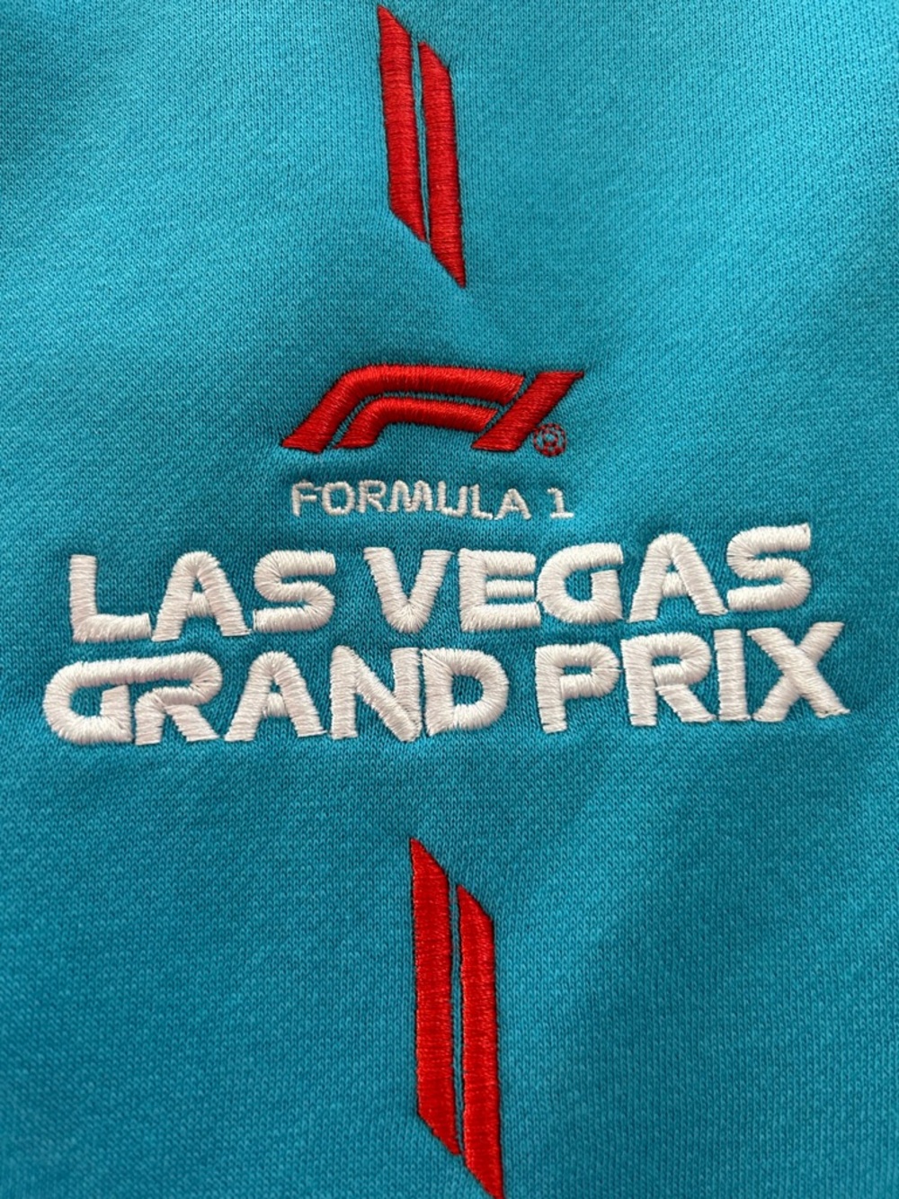 Light Blue Las Vegas Grand Prix Embroidered Sweatshirt with Red and White Accent